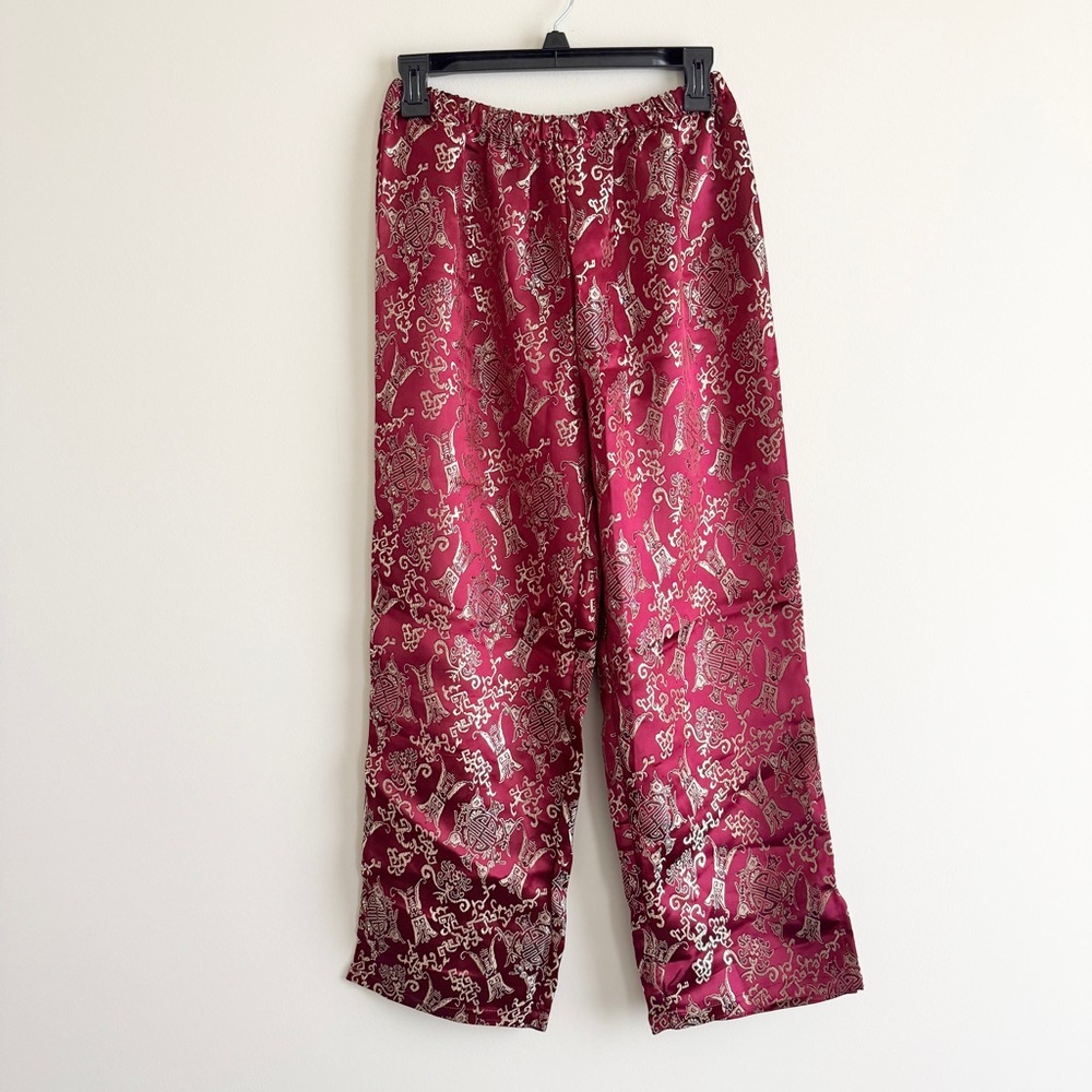 Rare Vintage Chinese Cheongsam Qipao Pants Burgundy & Gold  Asian L Brocade